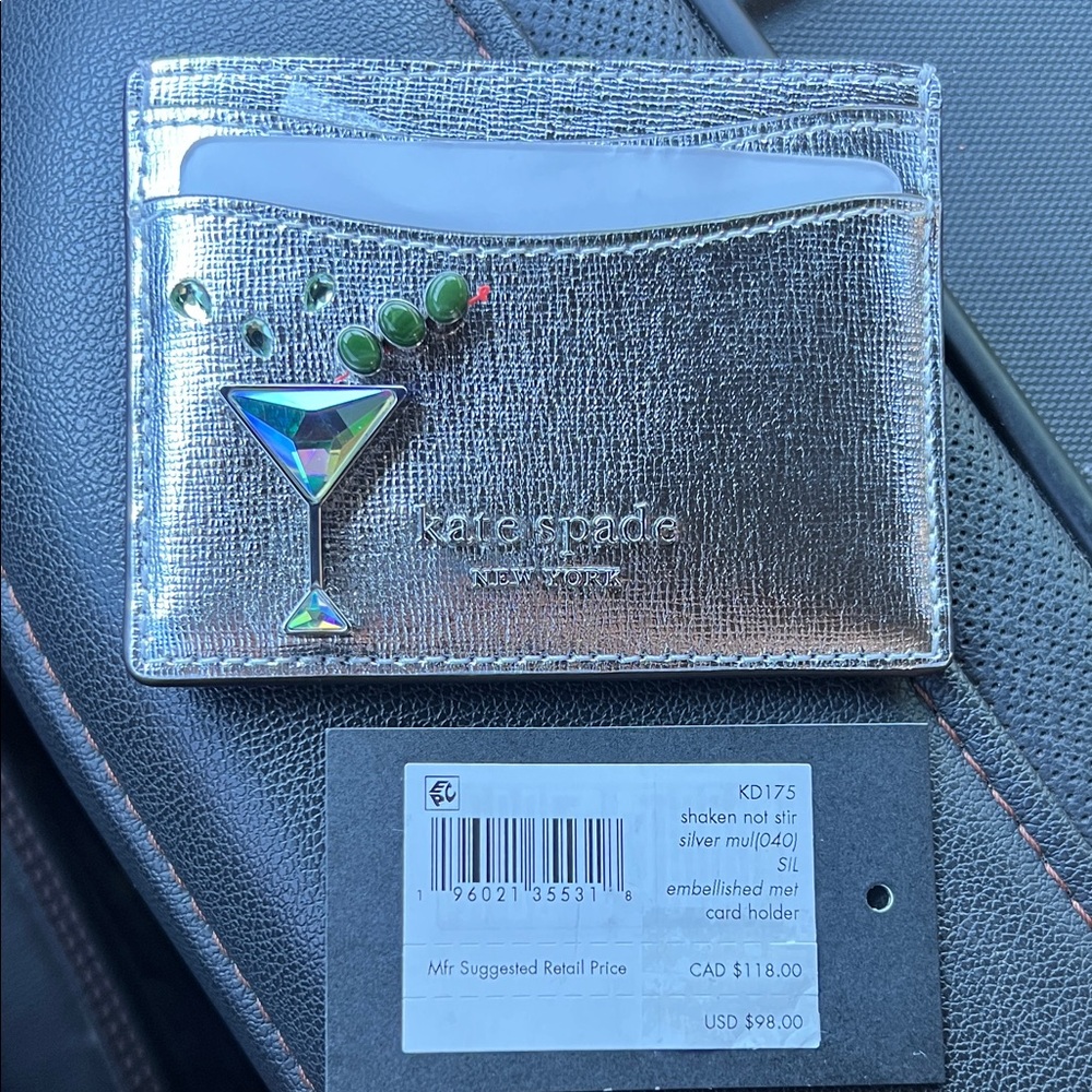 Kate Spade Silver Card Holder with Green Martini Design